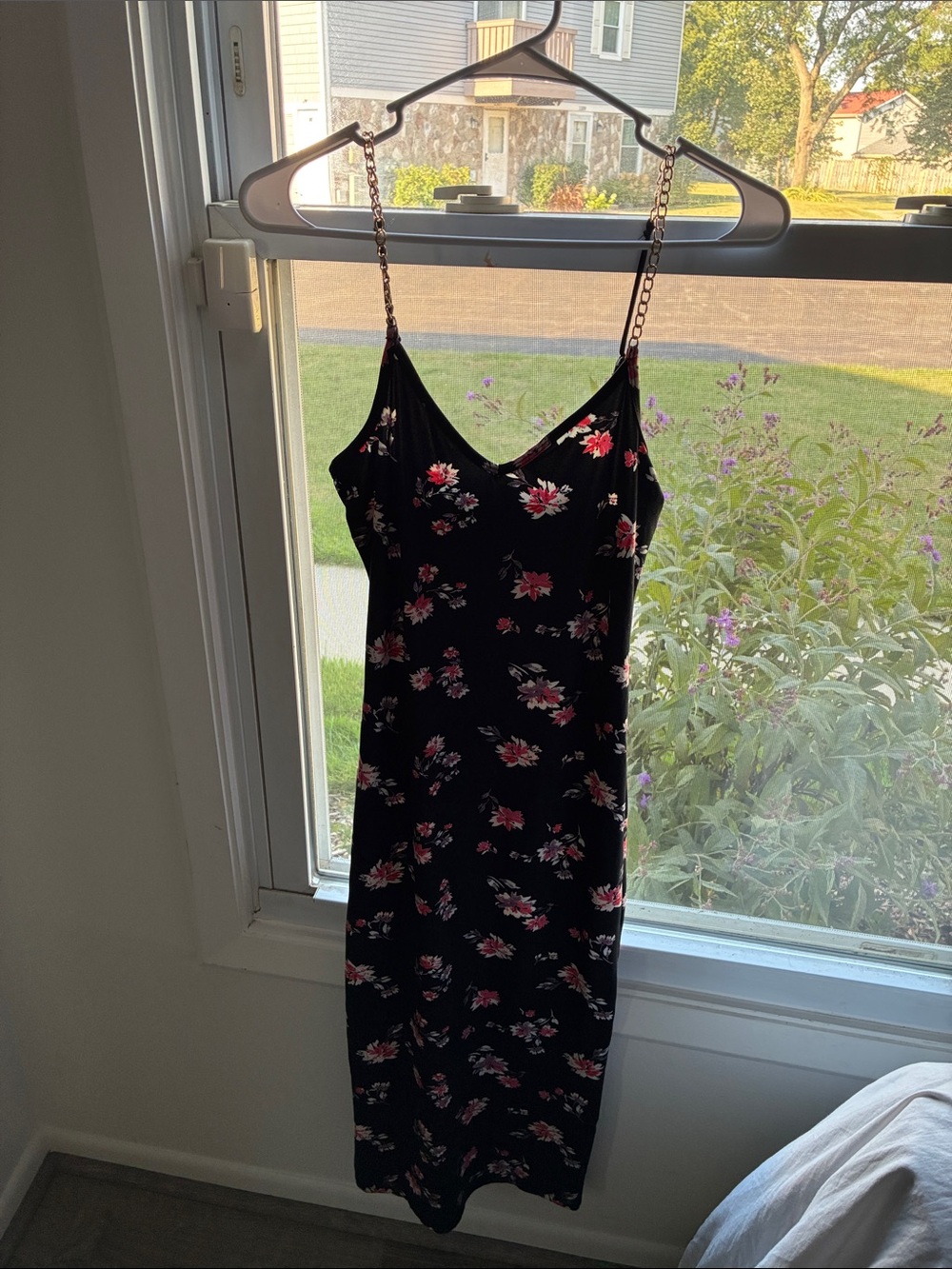 Black Floral Slip Dress with Pink Blooms